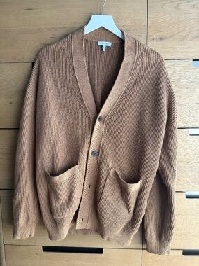Reiss - Camel Chunky Knit Cardigan w/ Pockets - L - 100% Cotton